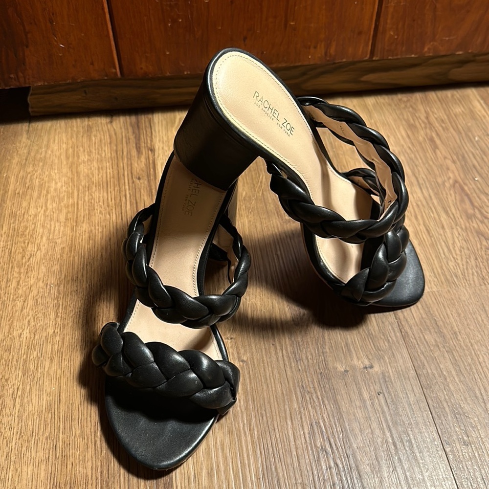 Black braided Rachel Zoe heeled sandal
